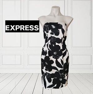 Express Black and White Floral Dress STRAPLESS